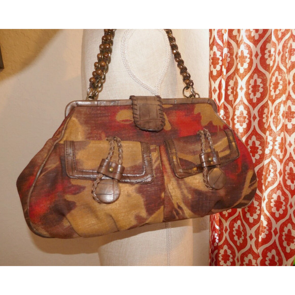 Nine West Multi-Color Textile Fabric Purse Handbag Wood Beaded Straps - Picture 1 of 13